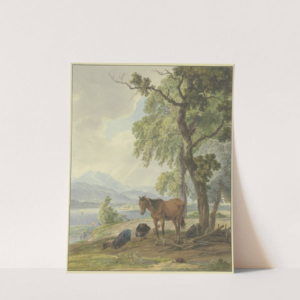 Ruhender Bauer mit seinem Pferd neben dem gepflügten Acker by Wilhelm von Kobell