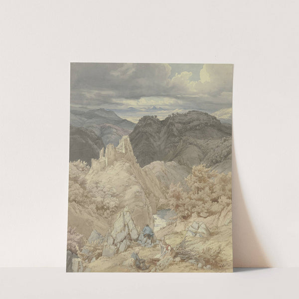 Ruine der Burg Are über dem Ahrtal mit rastenden Wanderern by Eduard Wilhelm Pose