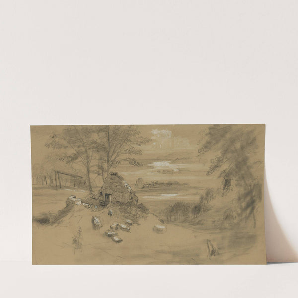Ruined dwelling, town in distance (1860-1865) by Alfred Rudolph Waud