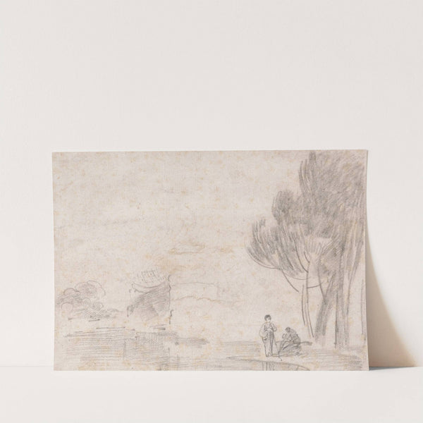 Ruined Temple of Minerva, Two Figures on River Bank by Richard Wilson