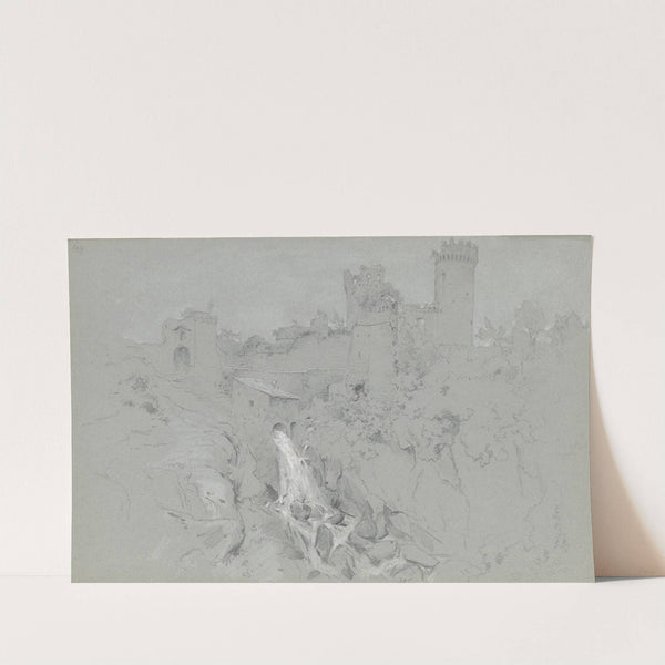 Ruinen von Nepi mit Wasserfalll by Adolf Hoeffler