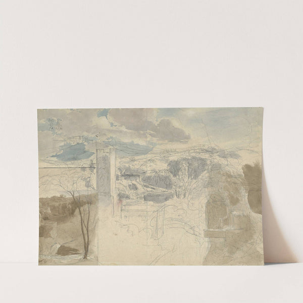 Ruins of a Fortified Tower among Wooded Hills (recto) by Friedrich Salathé