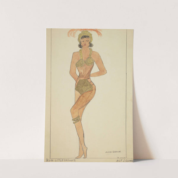 Run Little Chillun: Moon Dance. Gold bikini, gold leg band, and gold feathered headdress (1934-1943) by B. House
