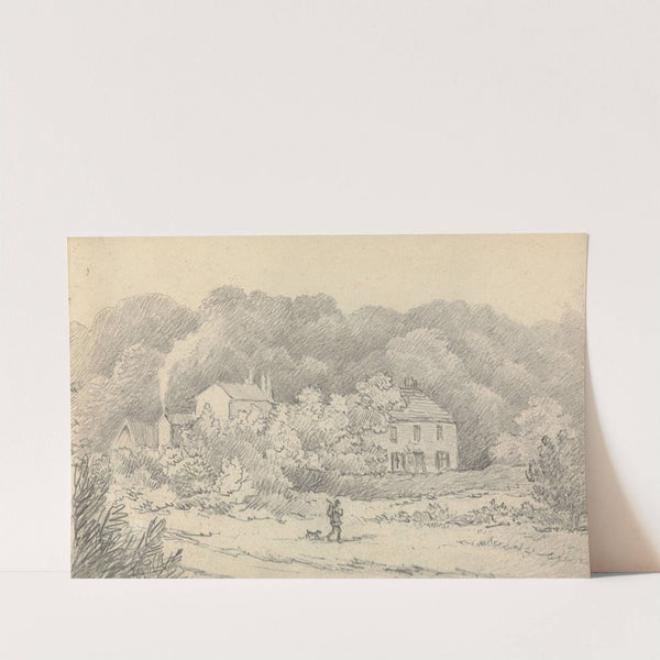 Rural Scene with Houses and a Hunter and His Dog by Thomas Bradshaw