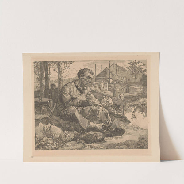 Rustende man bij boerderij by Johannes Josephus Aarts