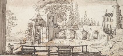 Rustic Scene with Mill and Pond