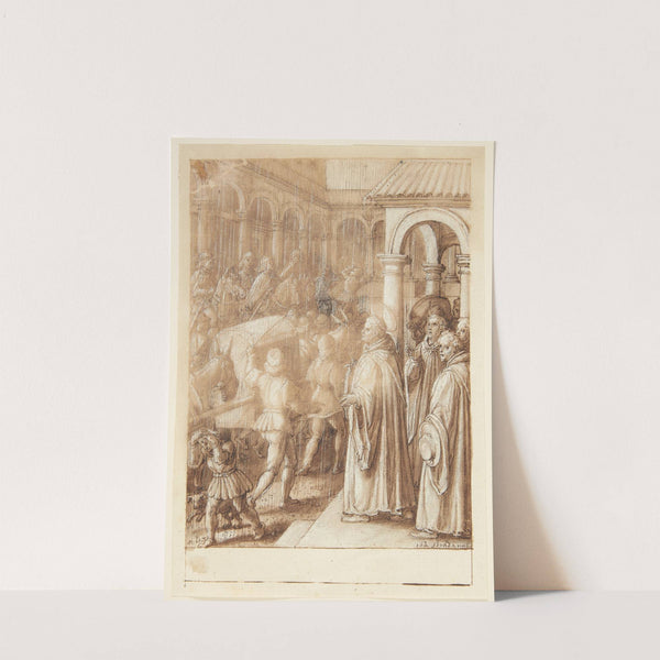 S Giovanni Alberti Fiorentinos historie Helgenen anklager på torvet biskopperne af Firenze for simoni by Jan van der Straet