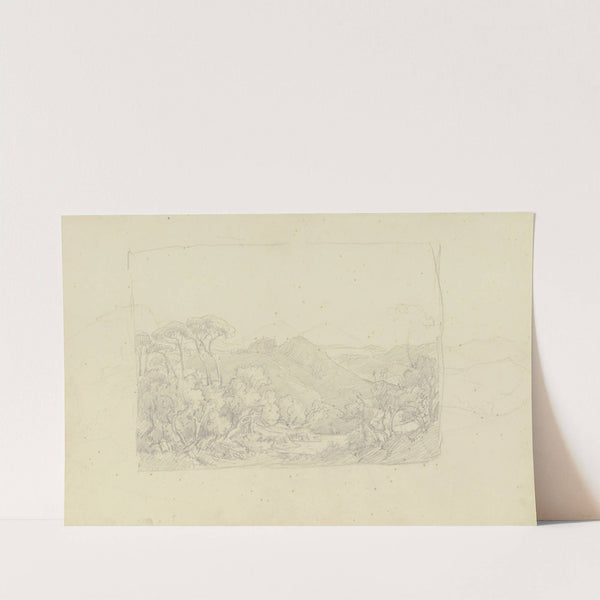 Sabiner Berge, im Vordergrund eine Piniengruppe by August Lucas