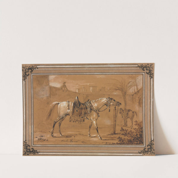 Saddled Arabian Horse in Courtyard (1820) by Carle Vernet