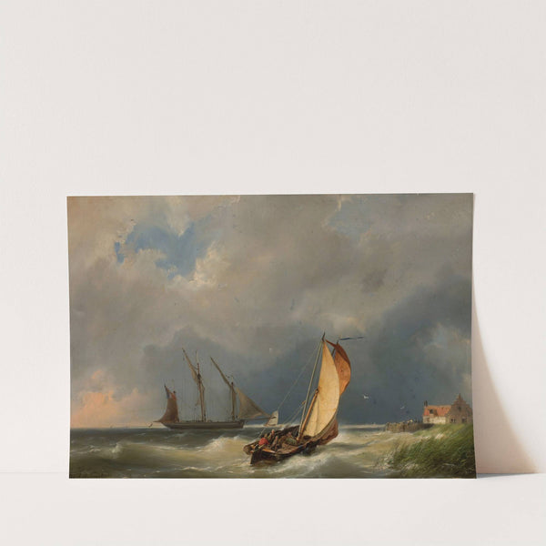 Sail boats on the sea by Johannes Hermanus Barend Koekkoek