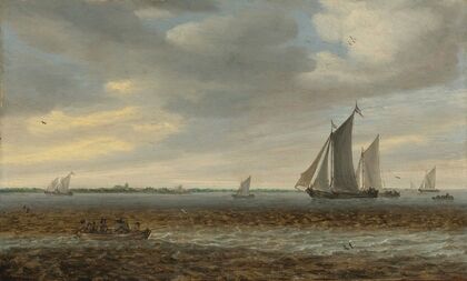 Sailboats And A Rowboat In Coastal Waters