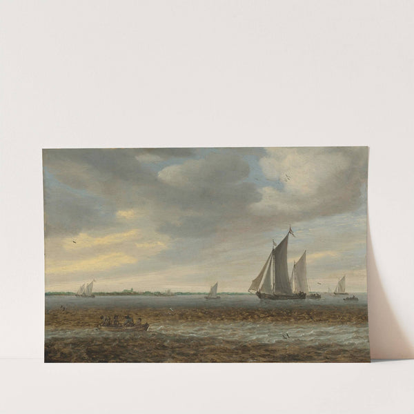 Sailboats And A Rowboat In Coastal Waters by Jacob Salomonsz. van Ruysdael