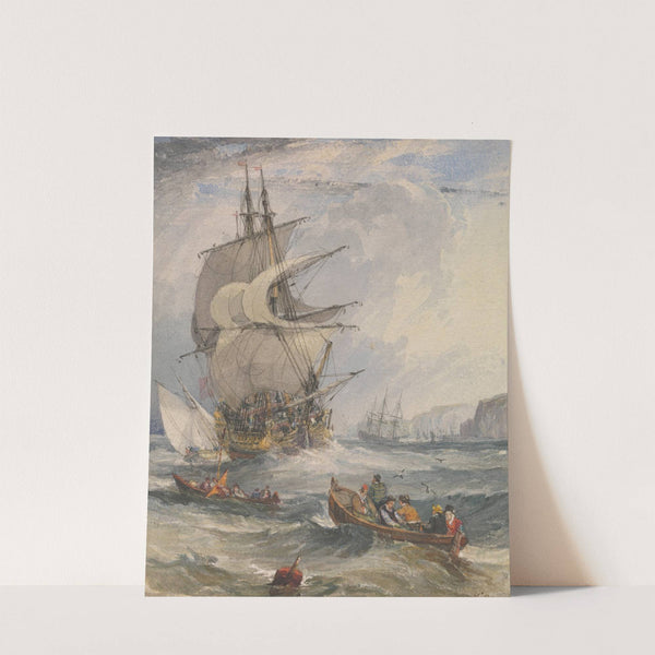 Sailing Ships and Small Boats in Rough Sea off the Coast by Samuel Owen