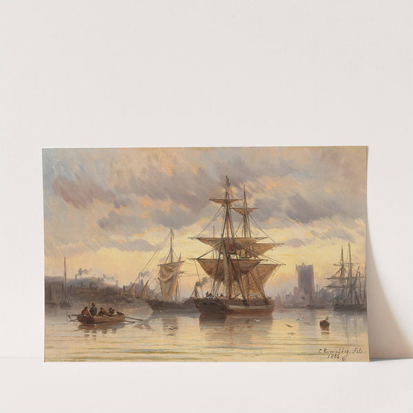 Sailing Ships in a Harbour by Carl Joseph Kuwasseg