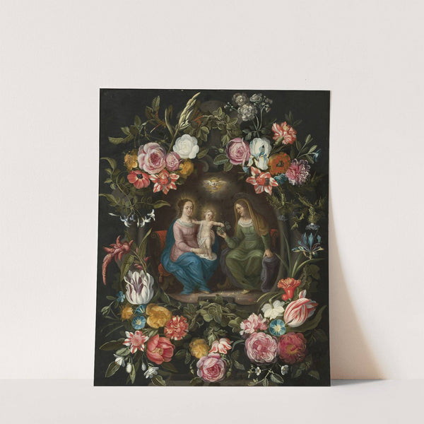 Saint Anne with the Virgin Mary and Child Jesus in a circle of flowers by Anonymous