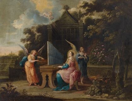 Saint Cecilia at the organetto in a garden
