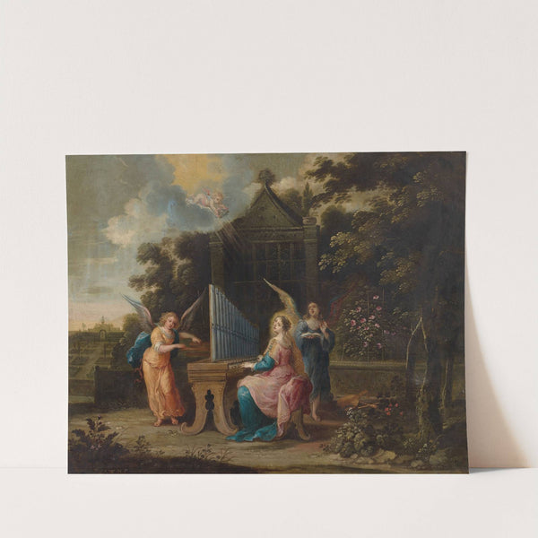 Saint Cecilia at the organetto in a garden by Abraham Willemsen