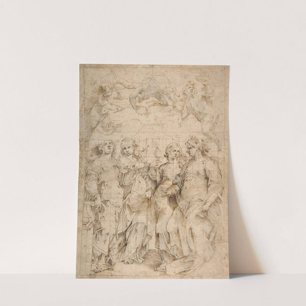 Saint Cecilia, Saint Mary Magdalen, Saint Catherine of Alexandria, and Saint Agnes, Angels with Palm Branches and Crowns Above by Panfilo Nuvolone