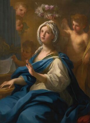 Saint Cecilia, Seated At An Organ, With Putti And An Angel
