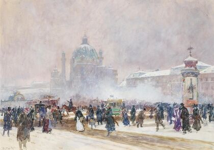 Saint Charles’ s Church in Vienna at snow flurry (1906) — size preview