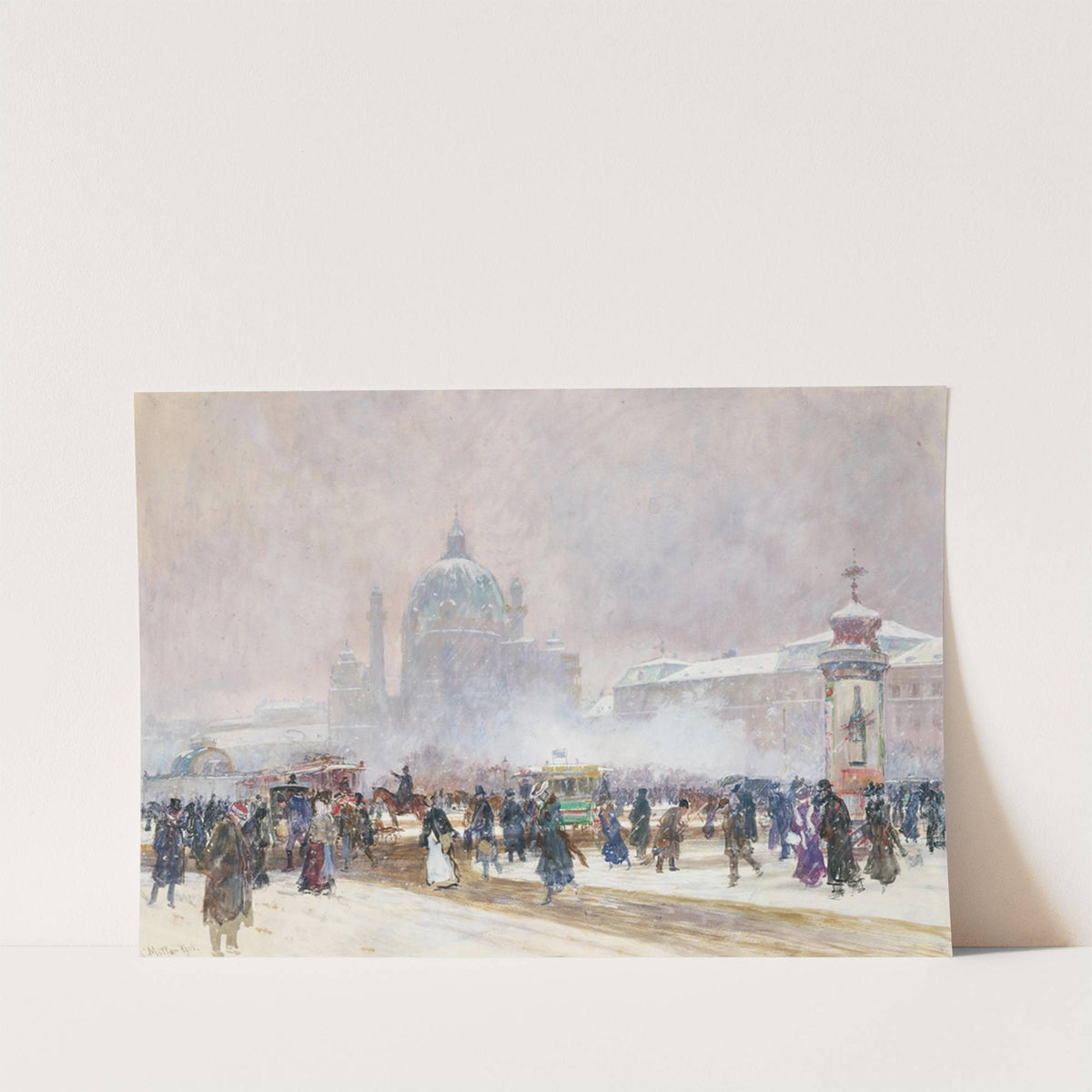 Saint Charles’ s Church in Vienna at snow flurry (1906) by Carl Müller