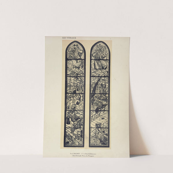 Saint-Christophe, patron des voyageurs. (2 lancettes), au Pavillon de Vitrail, destiné à l'Eglise Saint-Christophe, de Châteauroux. by Jacques Gruber