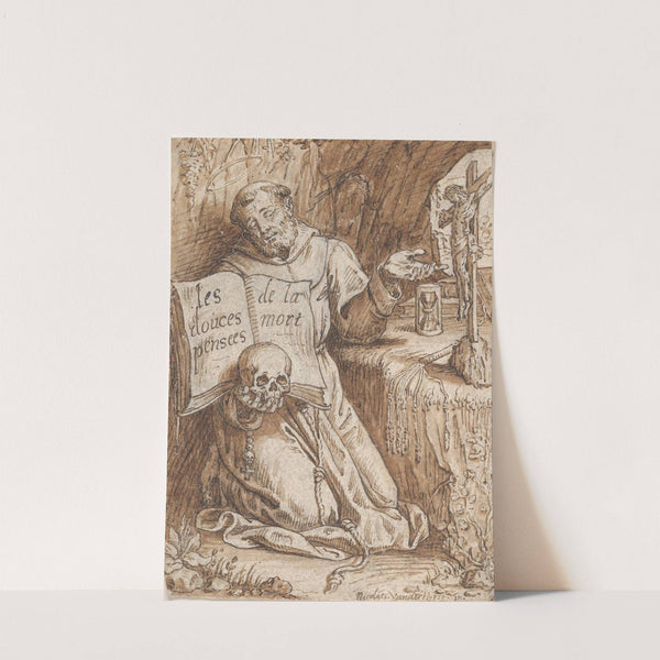 Saint Francis Kneeling in a Grotto, holding a Book and a Skull (1627) by Nicolaas van der Horst