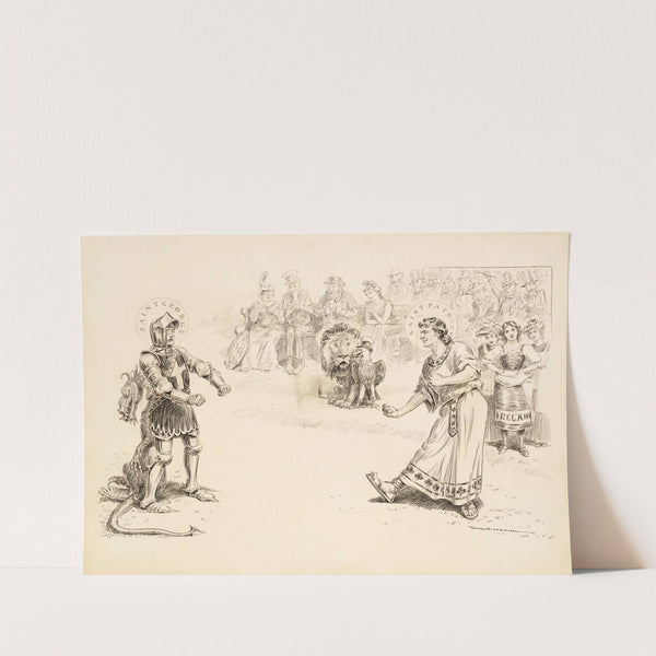 Saint George and Saint Patrick prepare to fight before a crowd (1906) by William Henry Walker