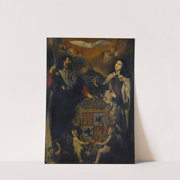 Saint James The Greater With Saint Teresa Of Avila, The Coat Of Arms Of Castile And León Between Them by School Of Madrid