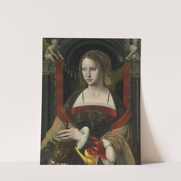 Saint Mary Magdalene Before A Curtain Supported By Angels In An Architectural Niche by The Master of the Parrot