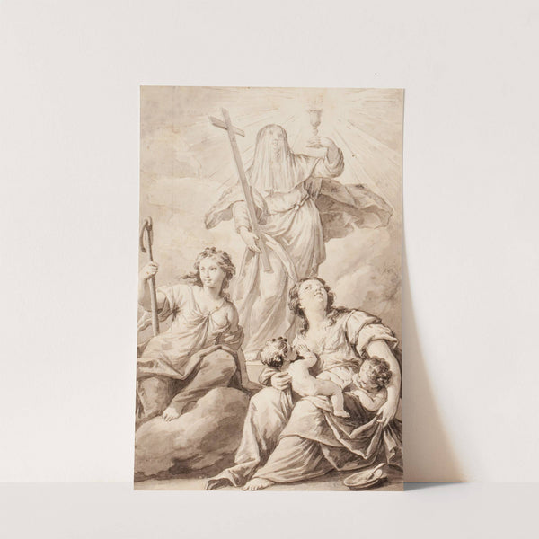 Saint Theresa, a second female saint and Charity (possibly preliminary study for an altarpiece) by Venetian School