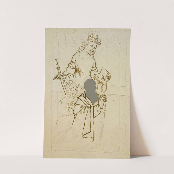 Sainte Catherine d'Alexandrie protégeant un couple en prière by Prosper Lafaye