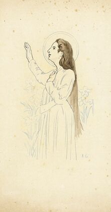 Sainte de profil vers la gauche, le bras droit levé (1898)