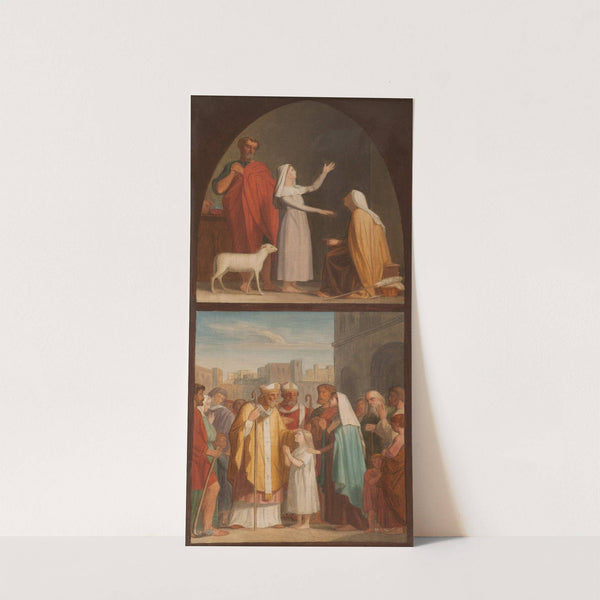 Sainte Geneviève guérit sa mère aveugle. Saint Germain d'Auxerre et saint Loup prédisent aux parents de Sainte Geneviève la destinée de leur fille by Pierre-Auguste Pichon