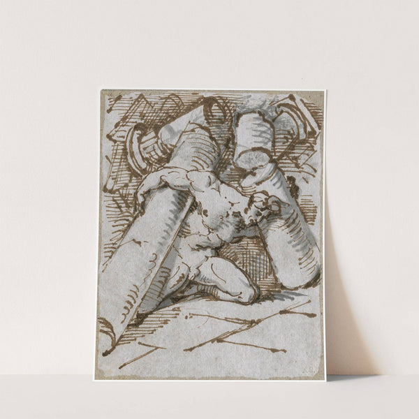 Samson verwoest de zuilen van de tempel by David Humbert de Superville