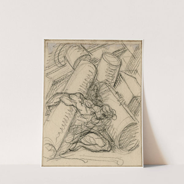 Samson verwoest de zuilen van de tempel. by David Humbert de Superville