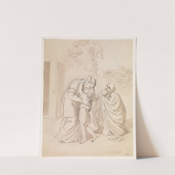 Sarah tager afsked med Isak, Abraham knælende by Johan Ludvig Lund