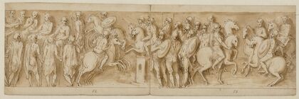 Sarmatere fremført for det kejserlige råd; Marcus Aurelius og Pompejus på hesteryg, omgivet af vagter, betragter et mindre opgør; germanske adelsmænd overbringer en meddelelse
