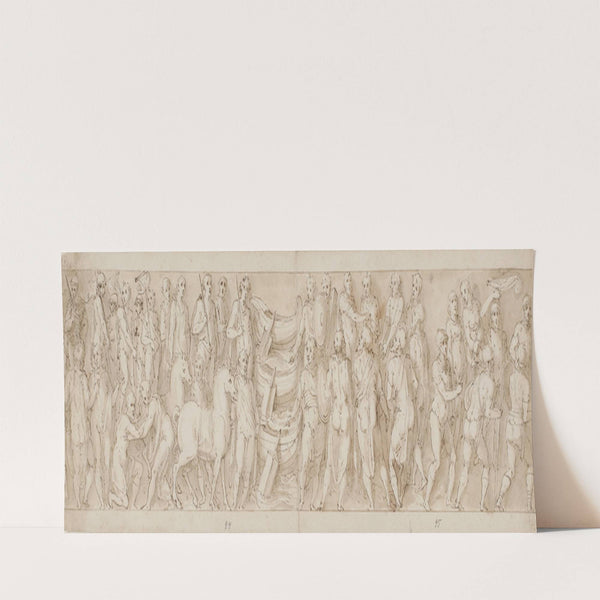 Sarmaterne overgiver sig; germanere føres over Donau; germanere anklages af sarmatere foran Marcus Aurelius; påbegyndelsen af en henrettelsesscene by Giovanni Guerra