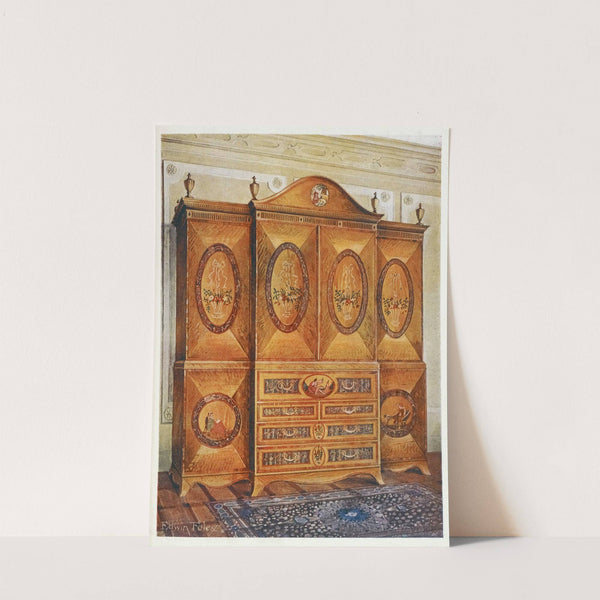 Satinwood wardrobe, inlaid with tulipwood, harewood, holly, ebony, mahogany, and other woods by Edwin Foley