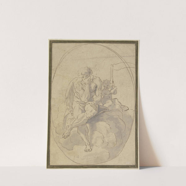 Saturn auf Wolken sitzend, Amor hält die Sense by Annibale Carracci