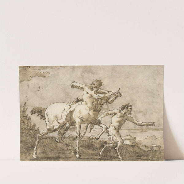 Satyr Leading a Centaur, Who Carries a Club, Bow and Quiver, Outside the Walls of a City (ca. 1771–91) by Giovanni Domenico Tiepolo