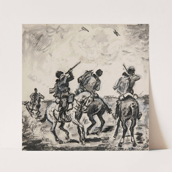 Scena batalistyczna. Kozacy na koniach strzelający do samolotów by Ivan Ivanec