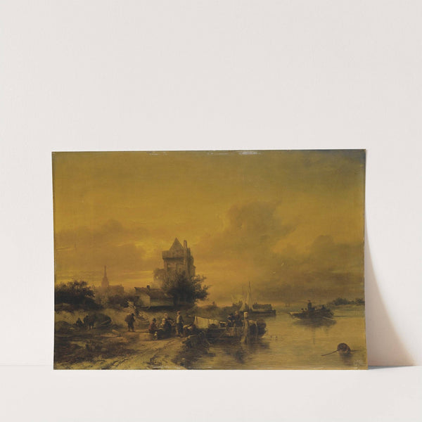 Scène animée au bord d’un fleuve en Hollande by Salomon Leonardus Verveer