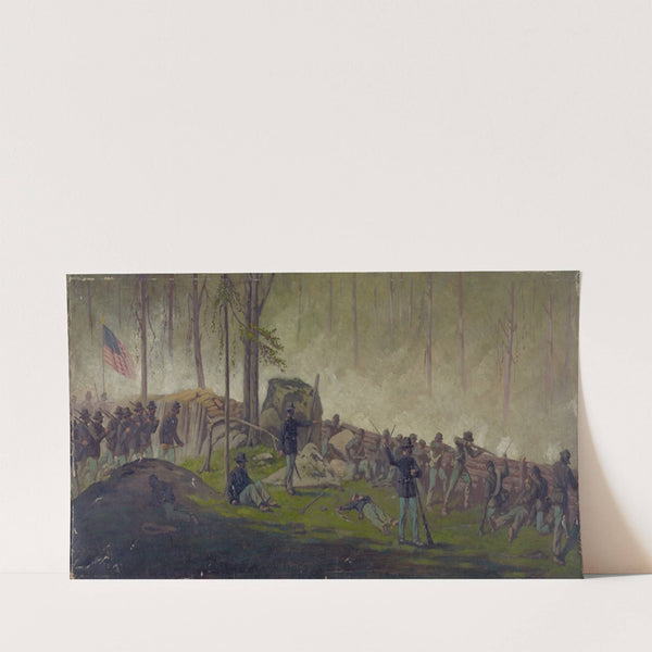 Scene behind the breastworks on Culps Hill, morning of July 3rd 1862 (1870-1884) by Edwin Forbes