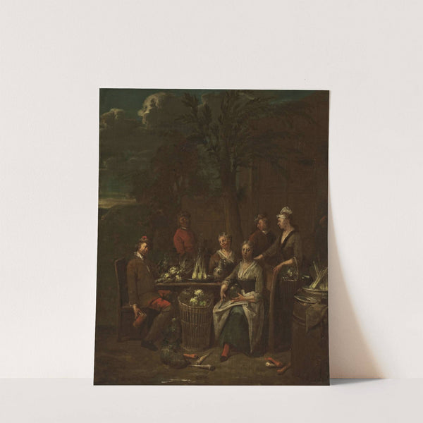 Scene by a stand with vegetables by Jan Baptist Lambrechts