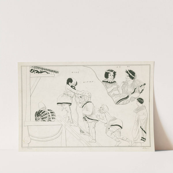 Scene from a comedy about the centaur Cheiron, from a red-figured wine bowl (bell-krater) (1844-1861) by A. Rey