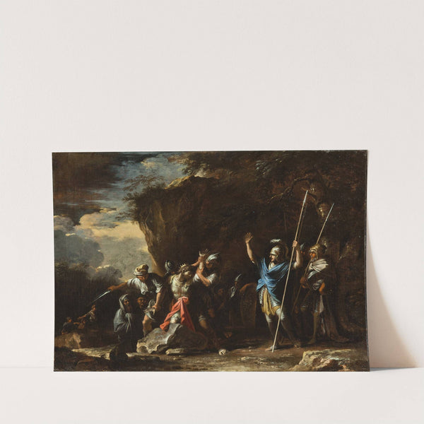 Scene from Greek history; The deaf-mute son of King Croesus prevents the Persians from killing his father by Salvator Rosa