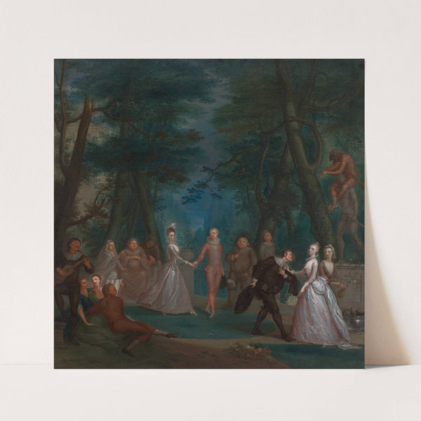 Scene in a park, with figures from the Commedia dell’Arte by Marcellus Laroon the Younger