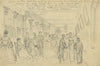 Scene in the corridor, outside the Japanese apartments at Willards showing one of the princes the use of the microscope and stereoscope